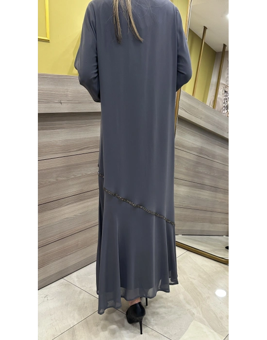 QEFFA 159 Abaya Şifon Gri