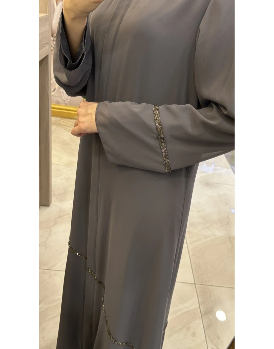 QEFFA 159 Abaya Şifon Gri