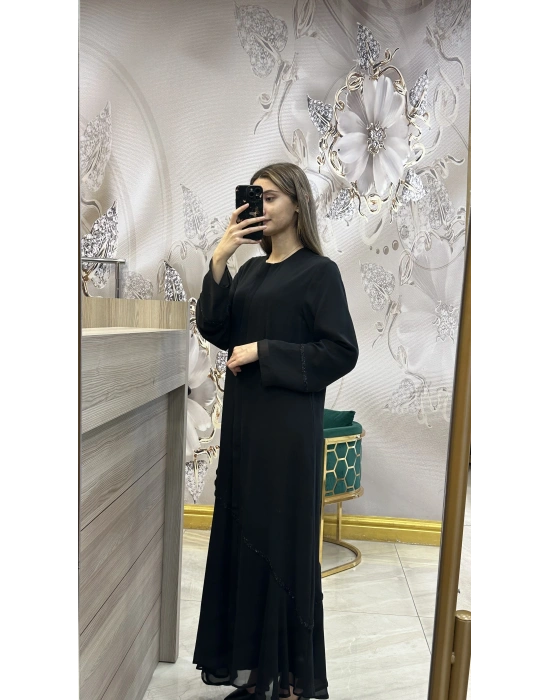QEFFA 159 Abaya Şifon Siyah