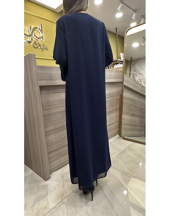 QEFFA 196 Şifon Krep Abaya Lacivert