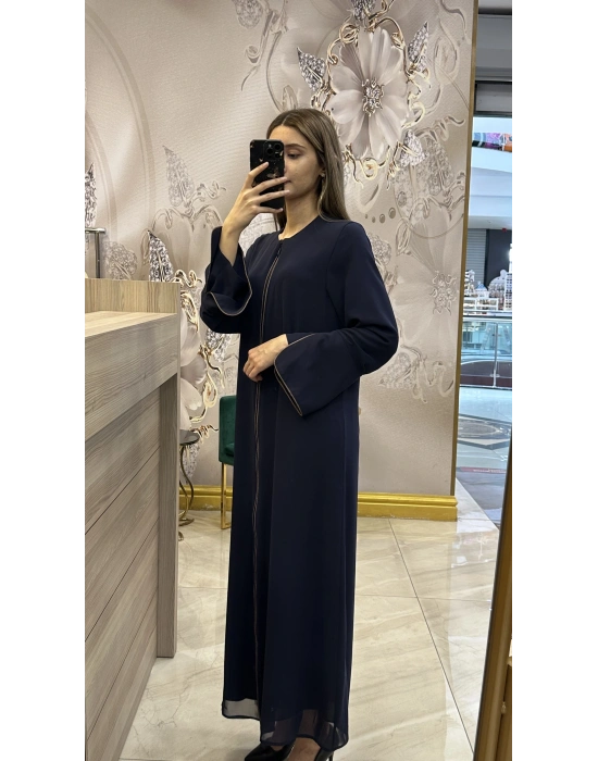 QEFFA 196 Şifon Krep Abaya Lacivert
