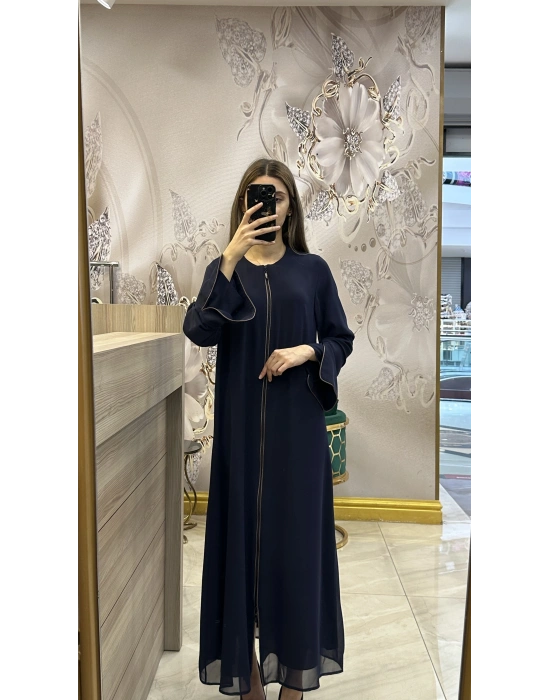 QEFFA 196 Şifon Krep Abaya Lacivert
