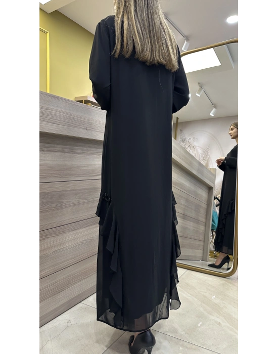 QEFFA 202 Şifon Krep Abaya Siyah