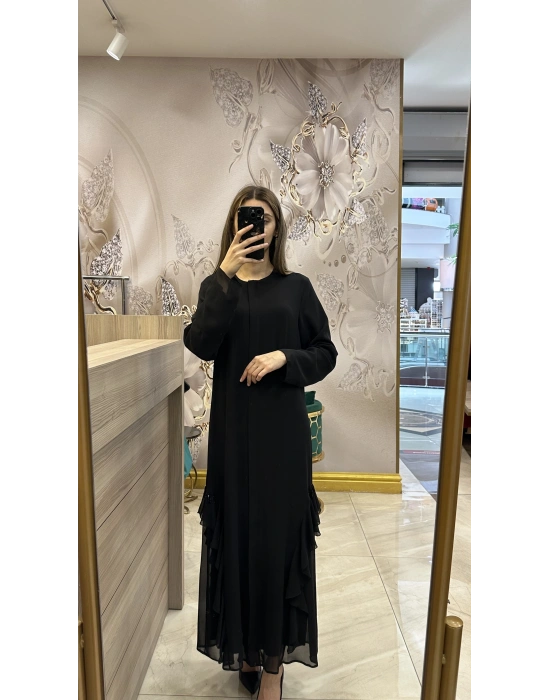 QEFFA 202 Şifon Krep Abaya Siyah