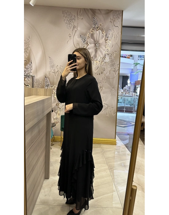 QEFFA 202 Şifon Krep Abaya Siyah