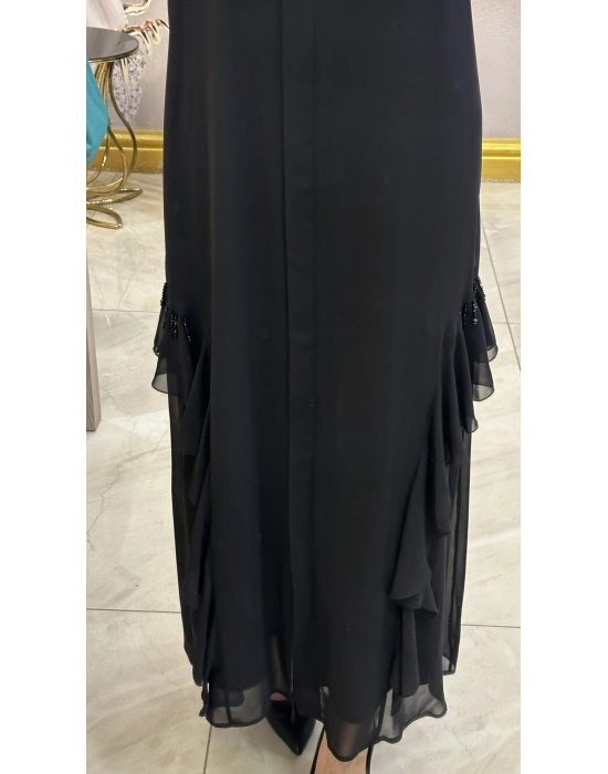 QEFFA 202 Şifon Krep Abaya Siyah