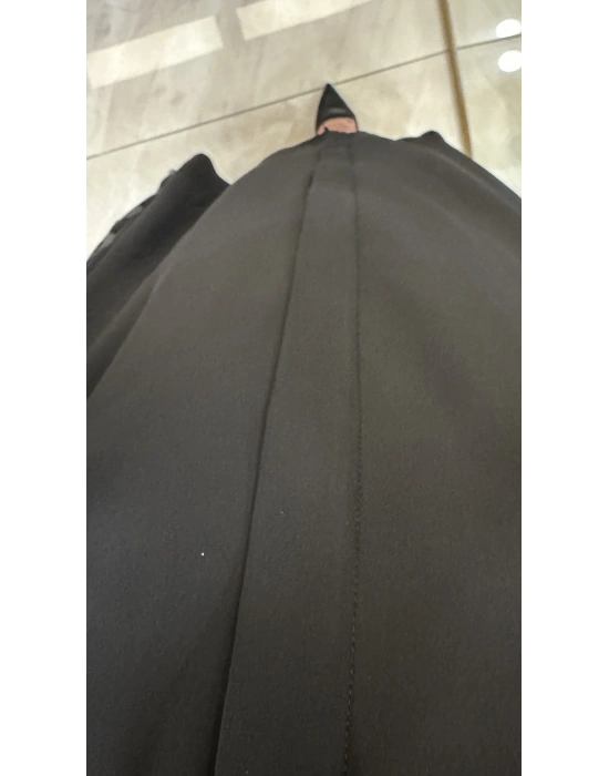 QEFFA 203 Krep Şifon Abaya Siyah