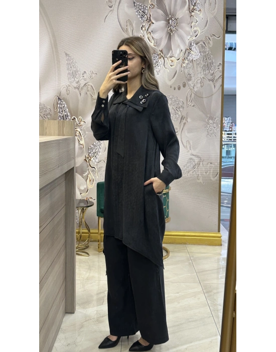 QEFFA 104 İpek Liosel Tunik Siyah