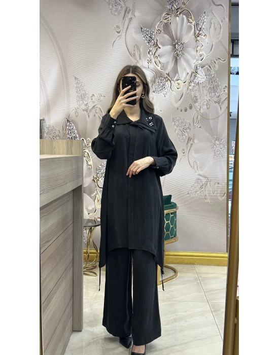QEFFA 104 İpek Liosel Tunik Siyah