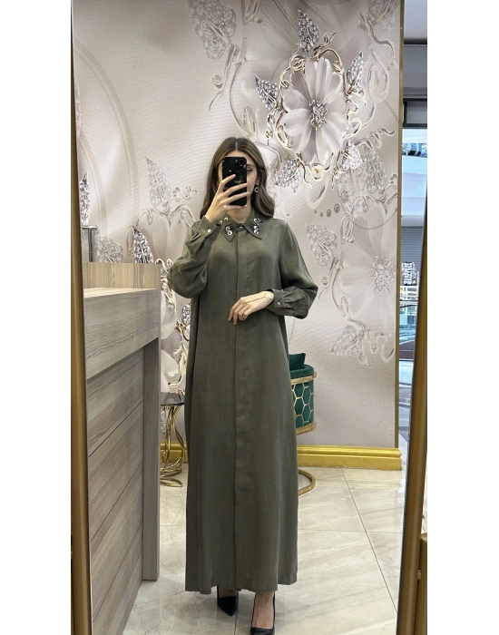 QEFFA 136 İpek Liosel Elbise /Ferace Yeşil