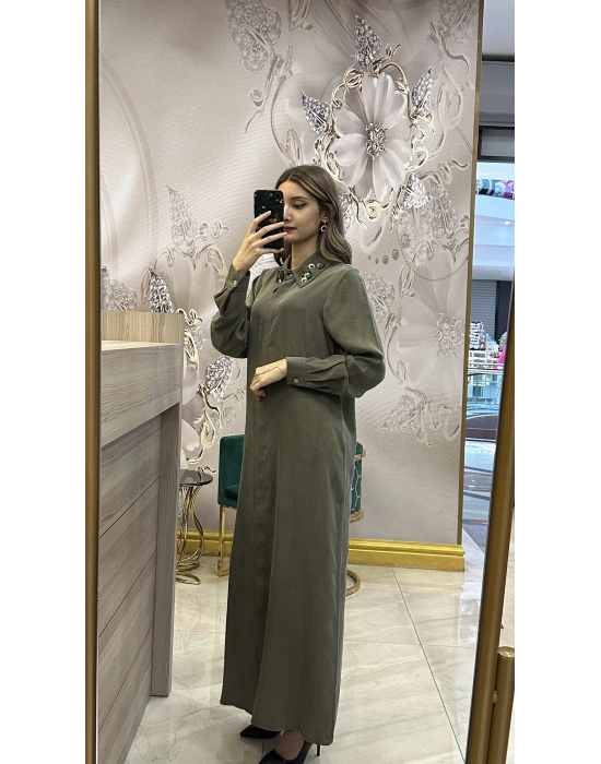 QEFFA 136 İpek Liosel Elbise /Ferace Yeşil