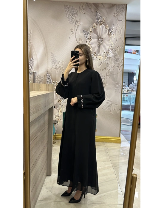 QEFFA 137 Şifon Krep Abaya Siyah