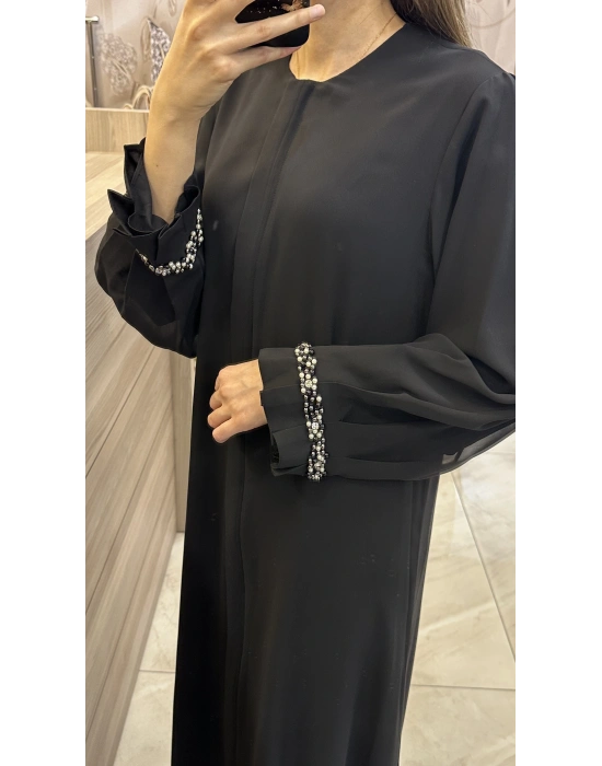 QEFFA 137 Şifon Krep Abaya Siyah