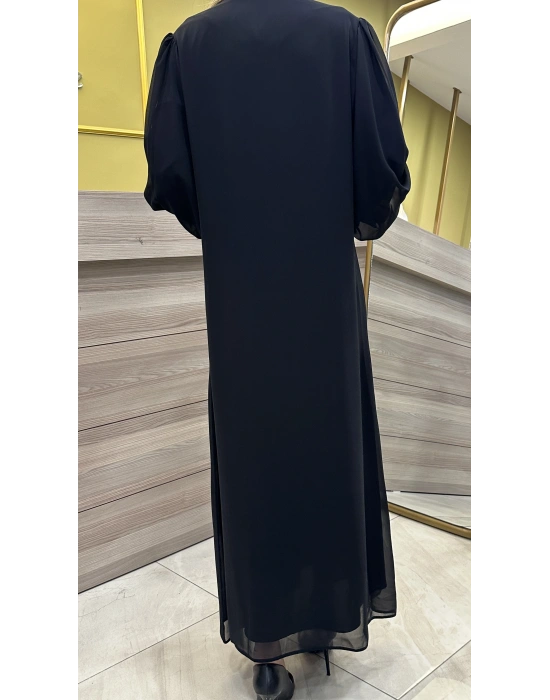 QEFFA 137 Şifon Krep Abaya Siyah