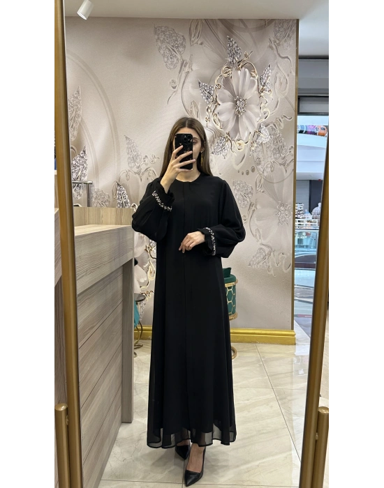 QEFFA 137 Şifon Krep Abaya Siyah