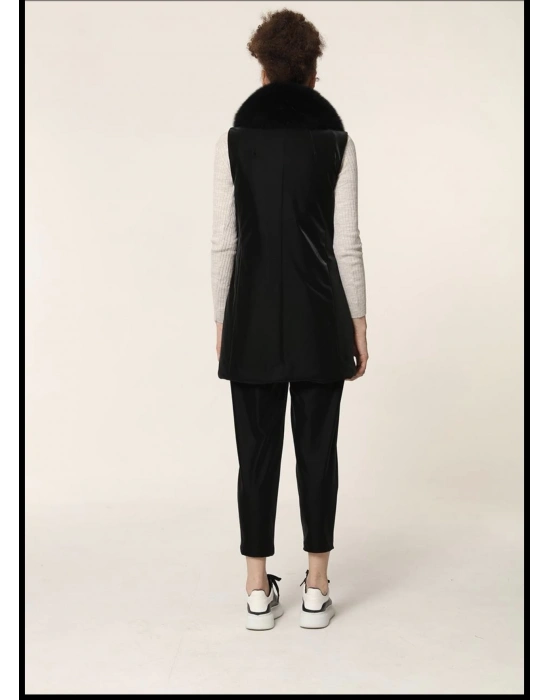 Qupra Kürk Yaka Yelek Siyah