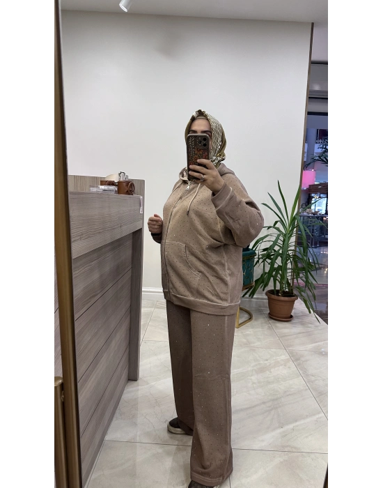 Taşlı ikili takım bej