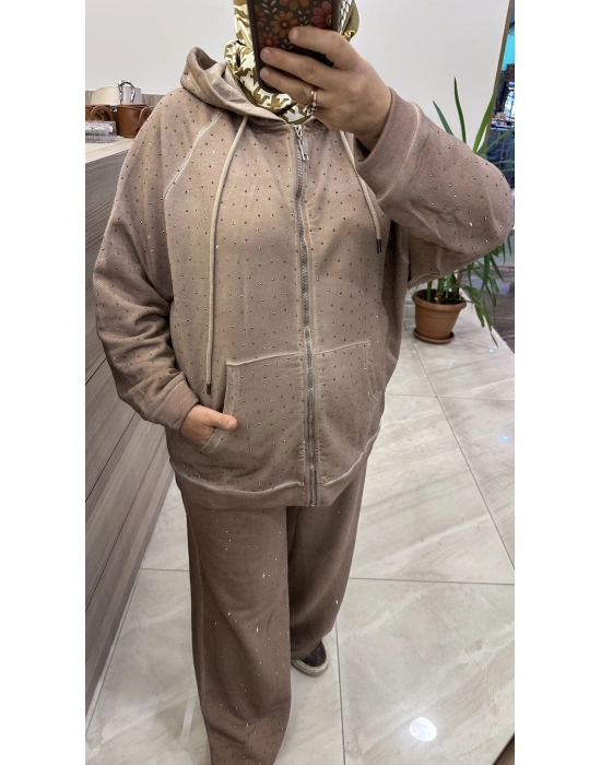 Taşlı ikili takım bej