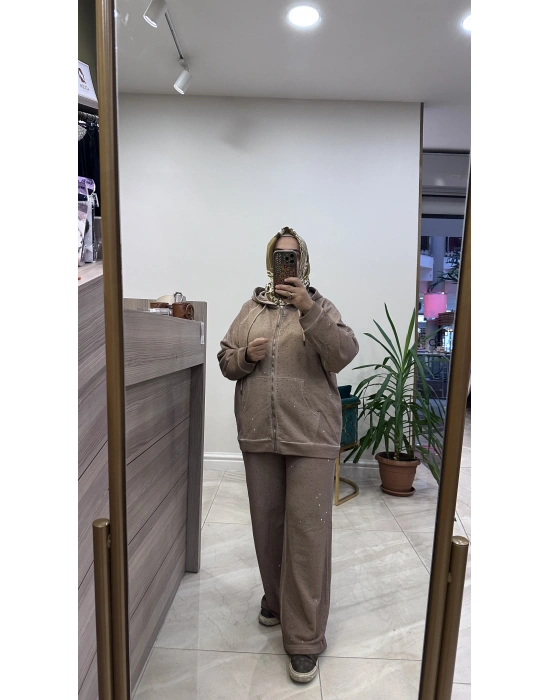 Taşlı ikili takım bej