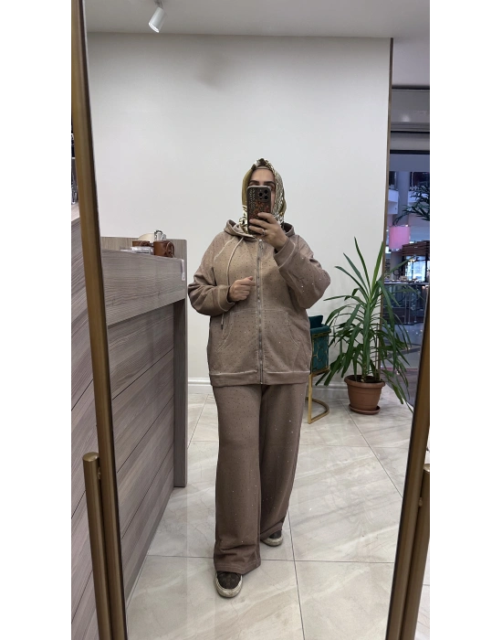 Taşlı ikili takım bej