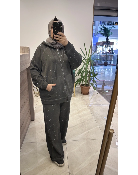 Taşlı İkili Takım Gri
