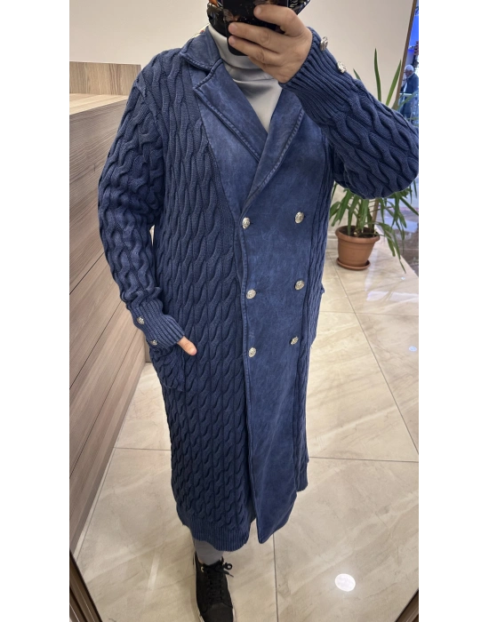 Triko Detaylı Kap Mavi