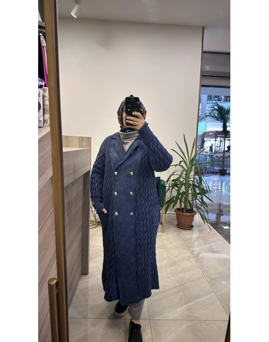 Triko Detaylı Kap Mavi