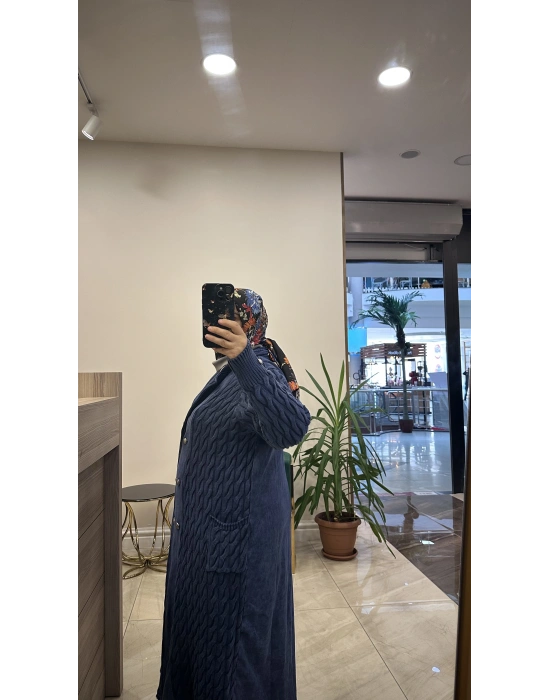 Triko Detaylı Kap Mavi