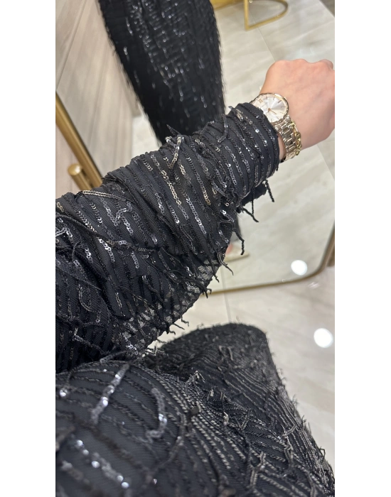 Venöve 24SSELB0007 Siyah Payetli Elbise