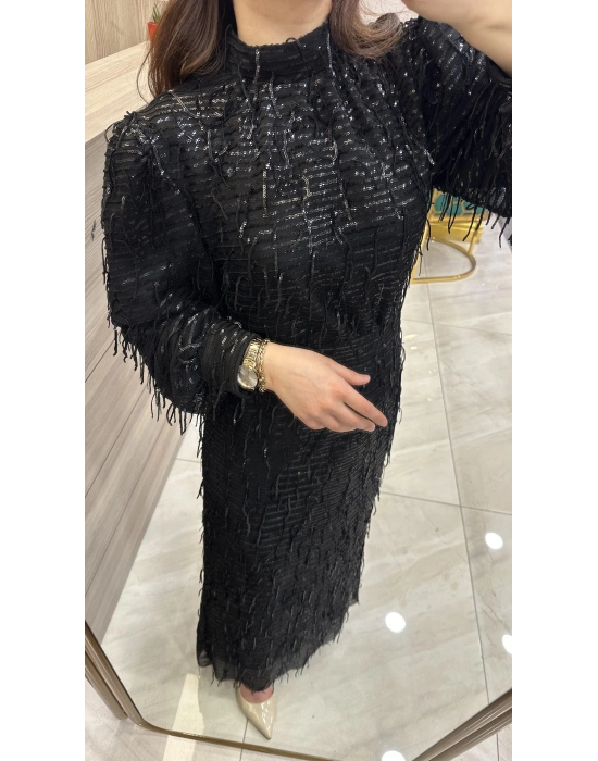 Venöve 24SSELB0007 Siyah Payetli Elbise