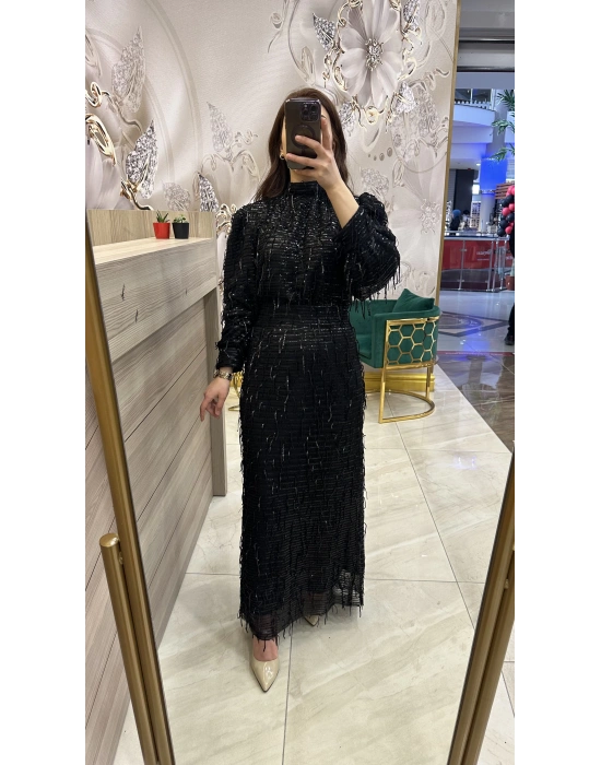 Venöve 24SSELB0007 Siyah Payetli Elbise