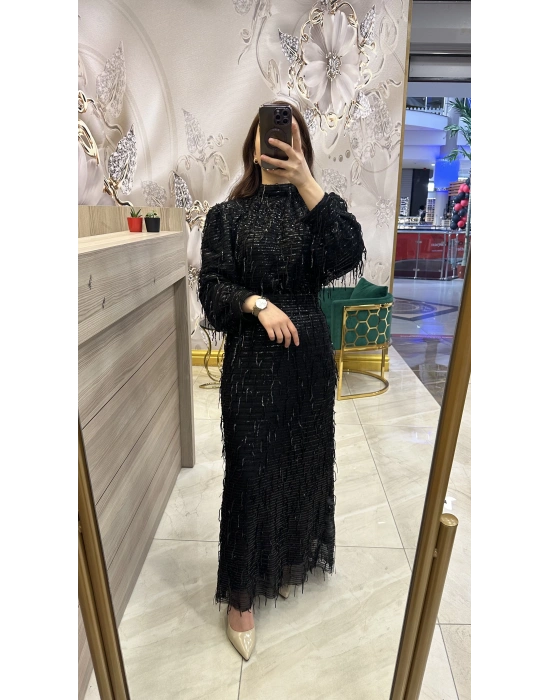 Venöve 24SSELB0007 Siyah Payetli Elbise