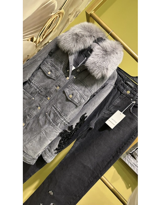 Venöve 25FWCEK0029 Gri Mone Ceket