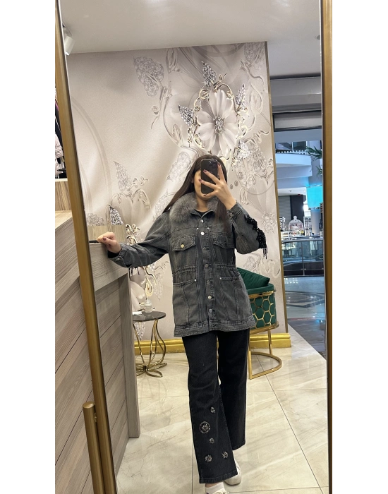 Venöve 25FWCEK0029 Gri Mone Ceket