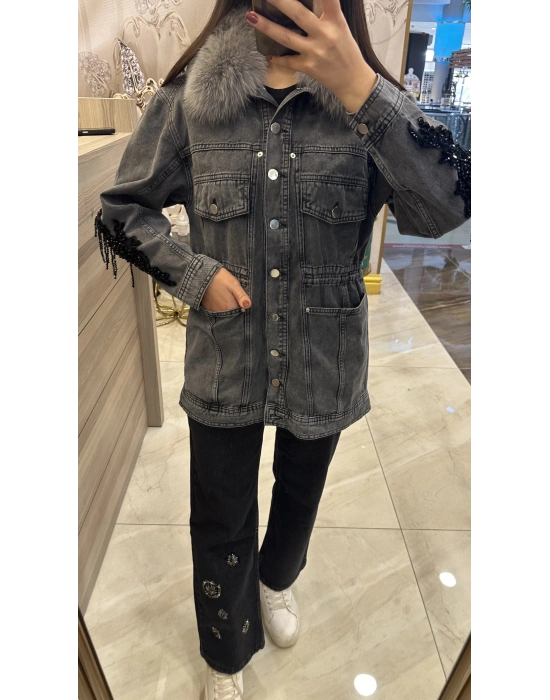 Venöve 25FWCEK0029 Gri Mone Ceket