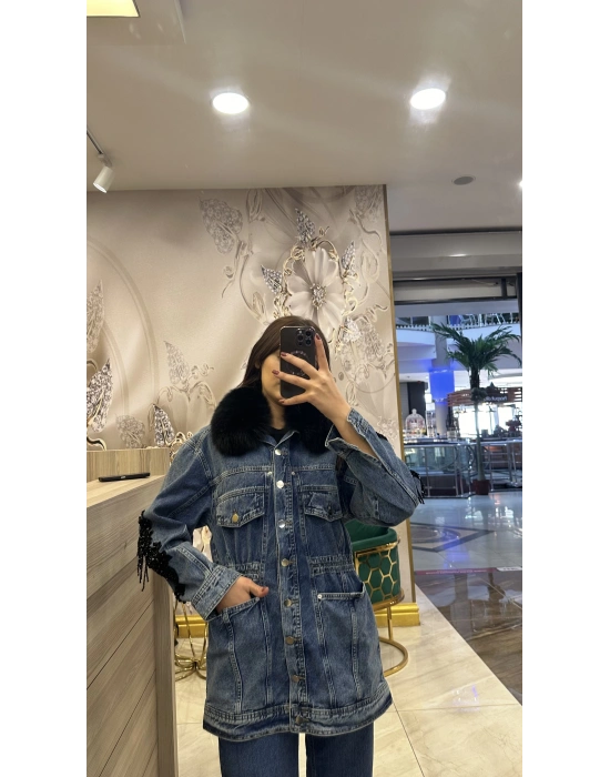 Venöve 25FWCEK0029 Mavi Mone Ceket