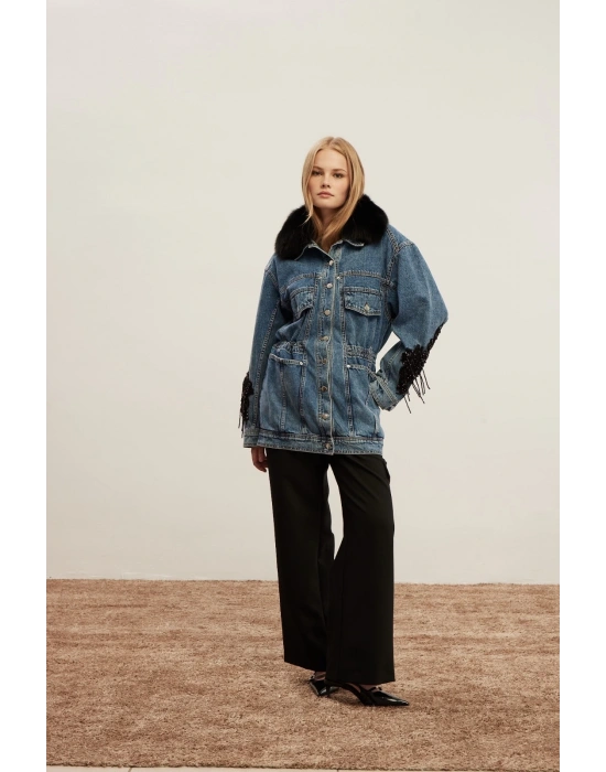 Venöve 25FWCEK0029 Mavi Mone Ceket