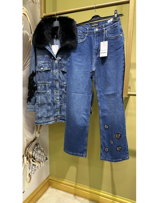 Venöve 25FWCEK0029 Mavi Mone Ceket