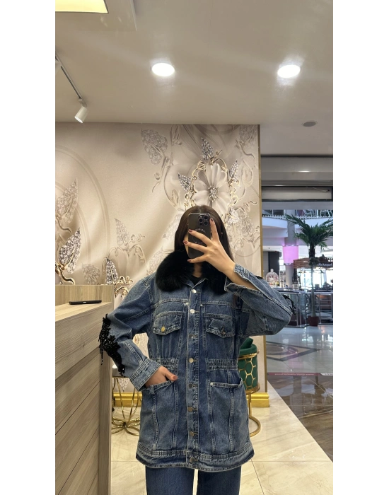 Venöve 25FWCEK0029 Mavi Mone Ceket