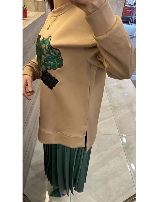 Venöve Embroıdery Sweat Camel 24SSSWE0001