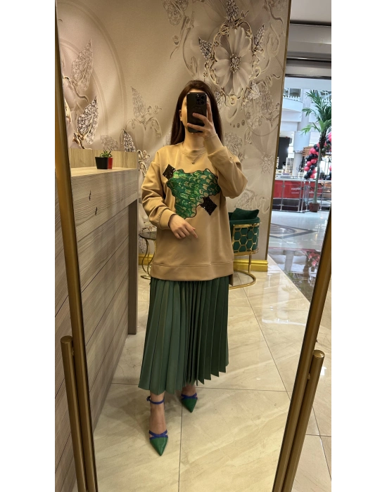 Venöve Embroıdery Sweat Camel 24SSSWE0001