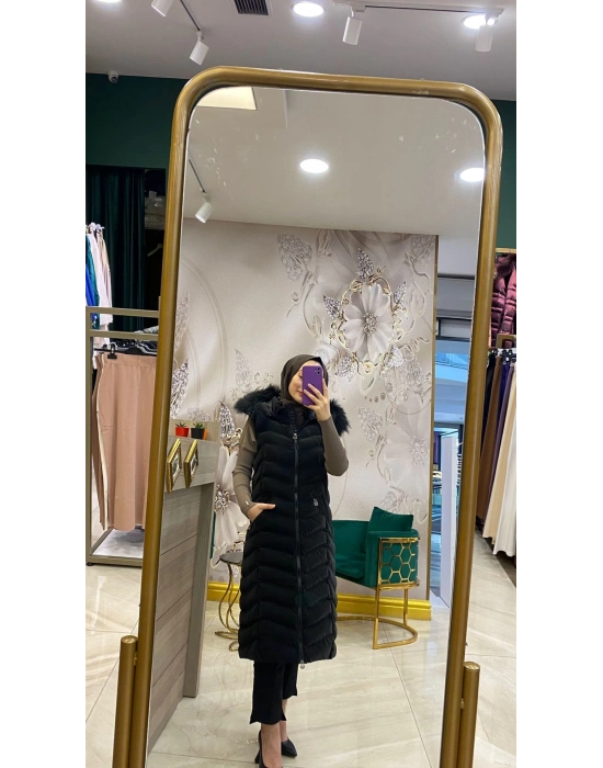 WOMANİA YELEK WAVY KADİFE EFEKTLİ SİYAH