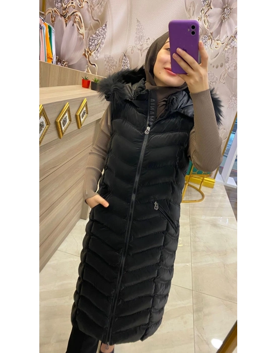 WOMANİA YELEK WAVY KADİFE EFEKTLİ SİYAH