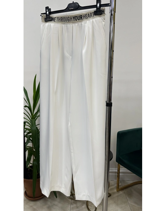 Yusuf Özdemir 25Y1497 Beli Yazılı Pantolon Beyaz