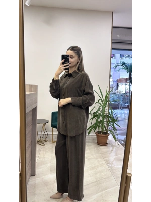 Ayd ipek Qupra takım kahverengi