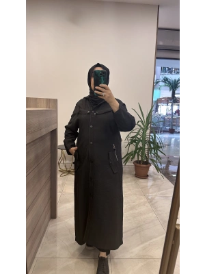 Ceremony 6844 kapüşonlu zig zag dikişli trençkot siyah