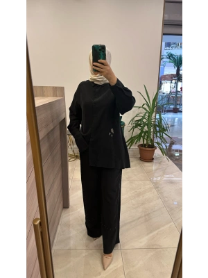 Ceremony 6906 Önü şerit detaylı pantolonlu takım.Siyah