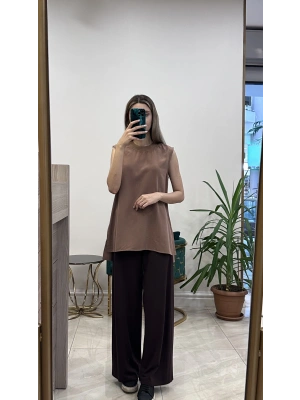 Ceremony 6326 beli lastikli bambu pantolon kahverengi