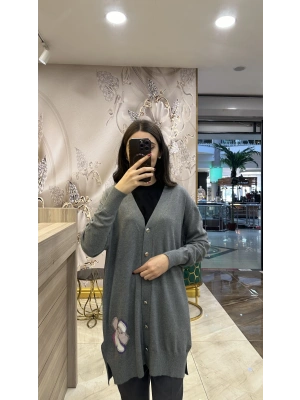 Ghisa 5KKNHRK3875 Gri Önü Düğmeli Triko Hırka