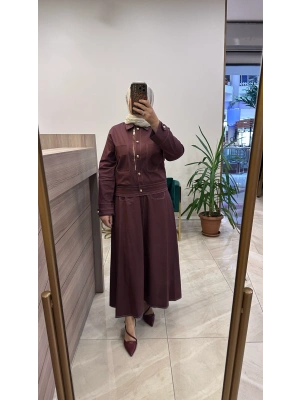 Hilay Amara Gold Düğmeli Etekli Takım